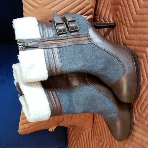 Gray and Brown Heeled Winter Boots